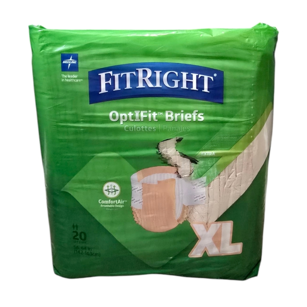 FitRight Ultra Adult Diapers 20 CT Incontinence Briefs With Tabs XL 56-64” Beige